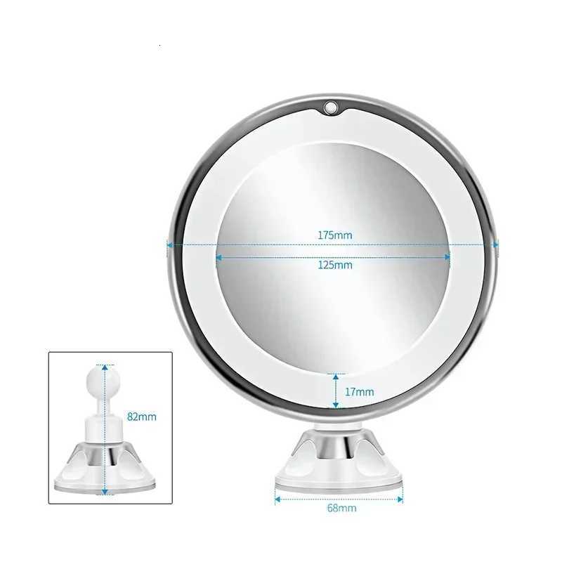 Flexible 10x Magnifying Vanity Mirror with LED Lighted Makeup Mirror Lighting Dressing Makeup Lamp Bottom SuckerT251213
