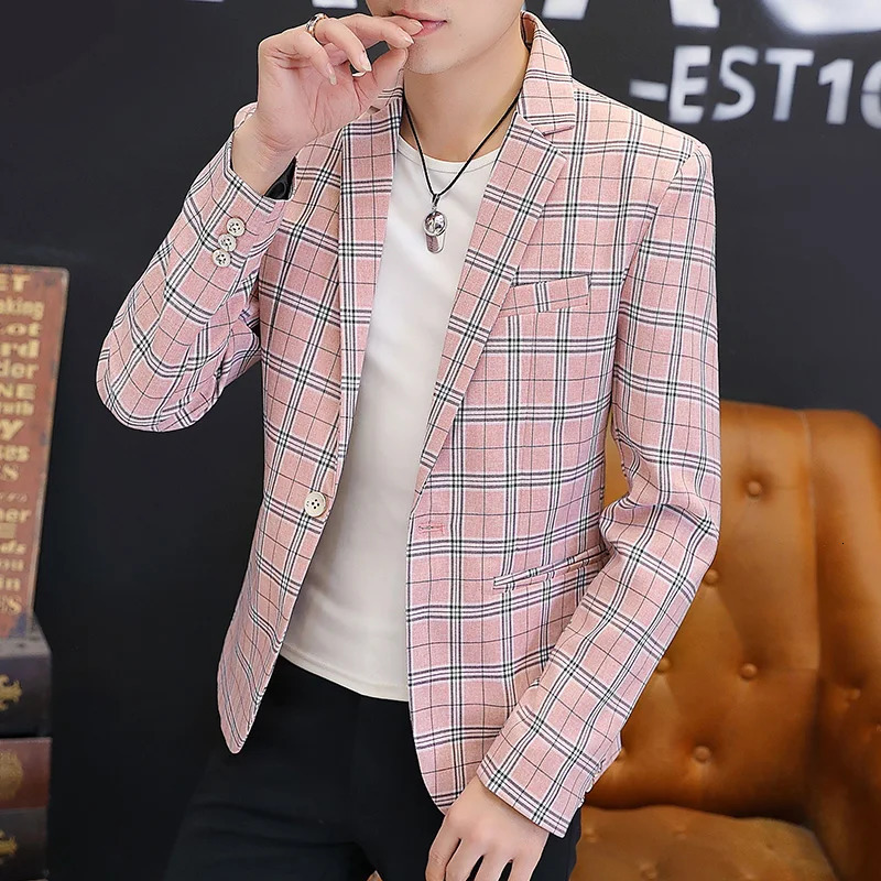 Mens British Style Checkered Suit Casual High-End Spring Autumn Small Plankton Handsome Coat 251211