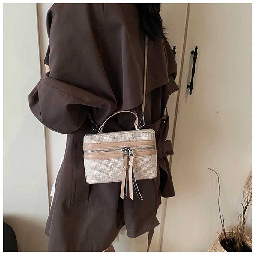 Spring/Summer Color Blocking Box Bag for Women PU Splicing Zipper Handbag Korean Casual Fashion Versatile Female Cross Body BagsT251213