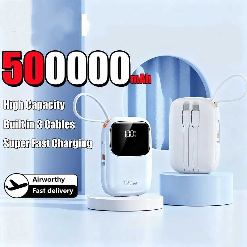 500000mAh High Capacity Power Bank Built in 3 Cables 120W er Fast Charging with DIgital Display Powerbank for iPhone H251213