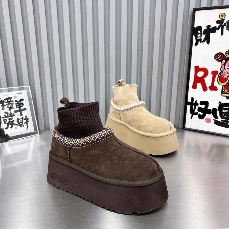 New Design Cotton Boots Winter Women New Fashionable thick-soled snow boots Sock boots Fleece Warm Height-increasing sponge shoes Cotton shoes free sh