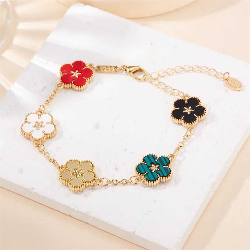 Yupsk Fashion Five Flower Charm For Women Girls Colorful Imitation Fritillary Gold Color Chain s Jewelry Gift M251213