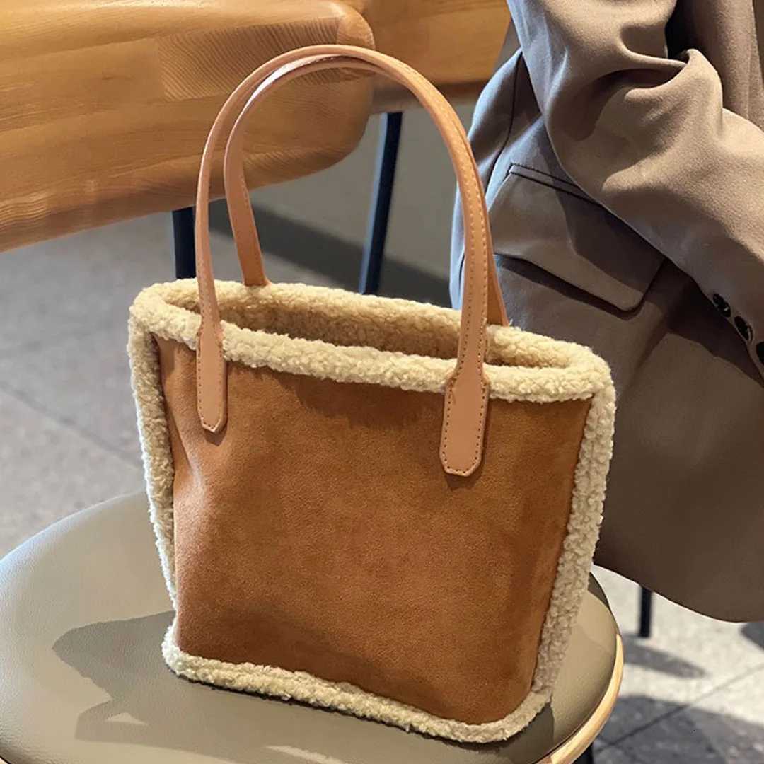 2025 new velvet color-blocked fur bucket bag womens plush color-blocked PU handbag fashionable and versatile commuting bagT251213