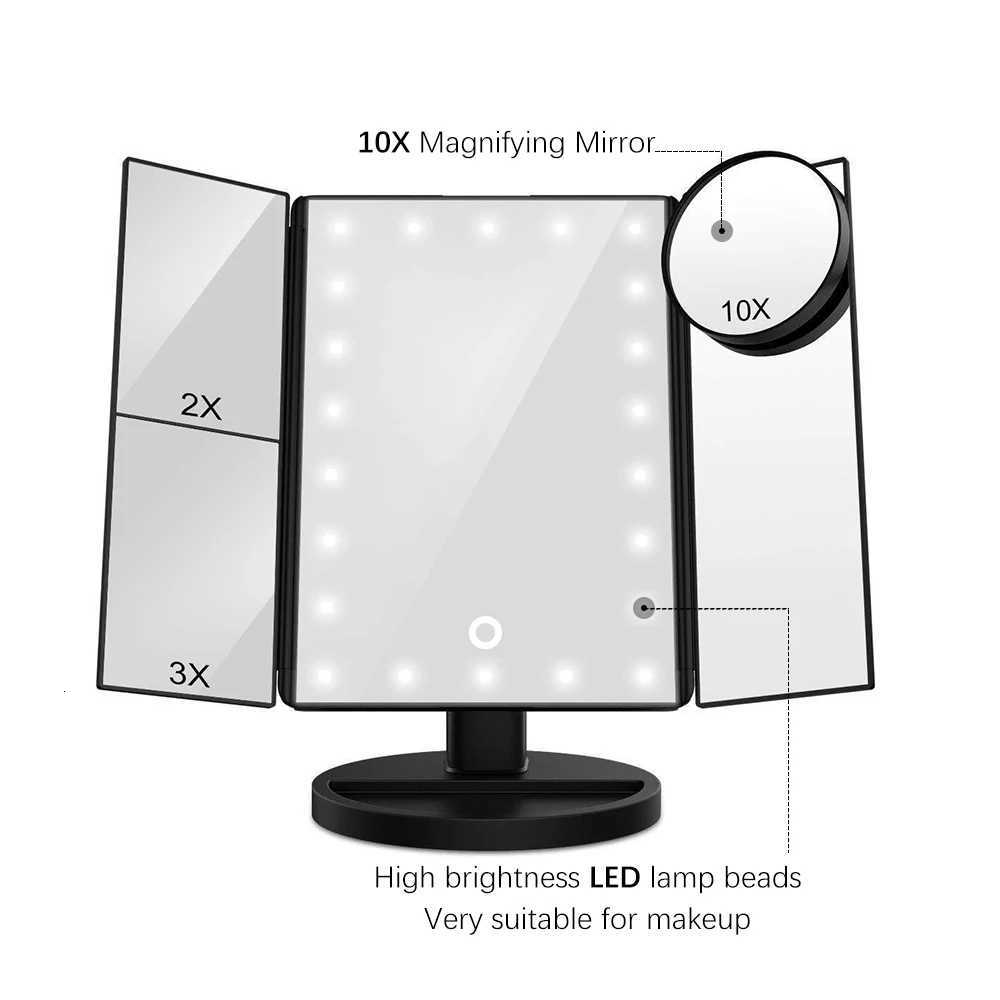 22 LED Light Makeup Mirror 2/3X Magnifying 3 Folding Cosmetic Mirrors Touch Screen Control Dressing Desktop Beauty Vanity MirrorT251213