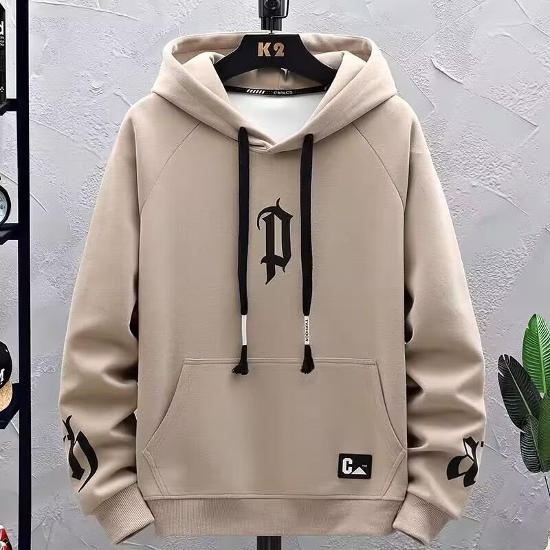 2025 New Men's Korean Trendy Slim-Fit Pullover Hoodie - Thickened Fleece-Lined for Autumn & Winter
