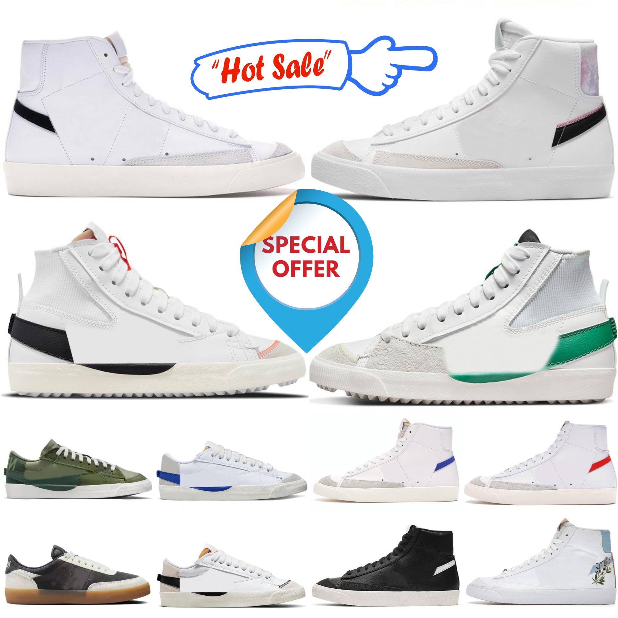 Blazes Mid 77 Vintage Blazers Jumbo Low Shoes Designer Men Women Black White Metallic Silver Indigo Pine Green University Blue World Champ Trainers Platform Shoes