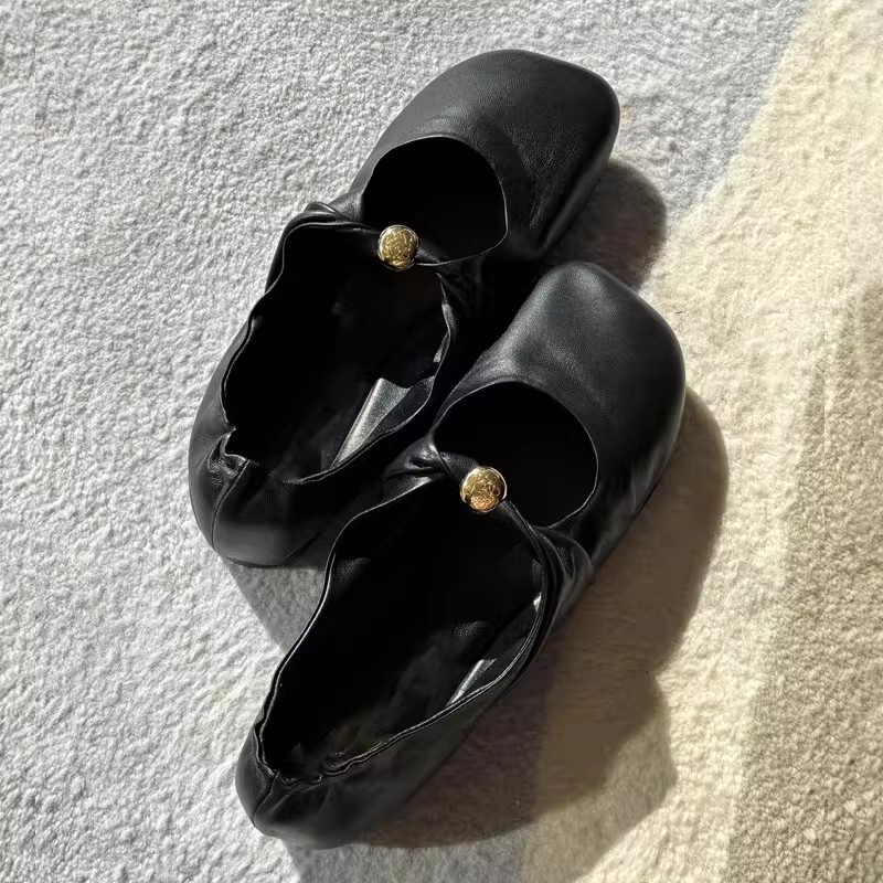 Elegant Ballet Shoes Free Shipping Spring New Design Retro Wrinkle Square Toe Flat Womens Shoes One Strap Soft Sole Mary Jane Shoes
