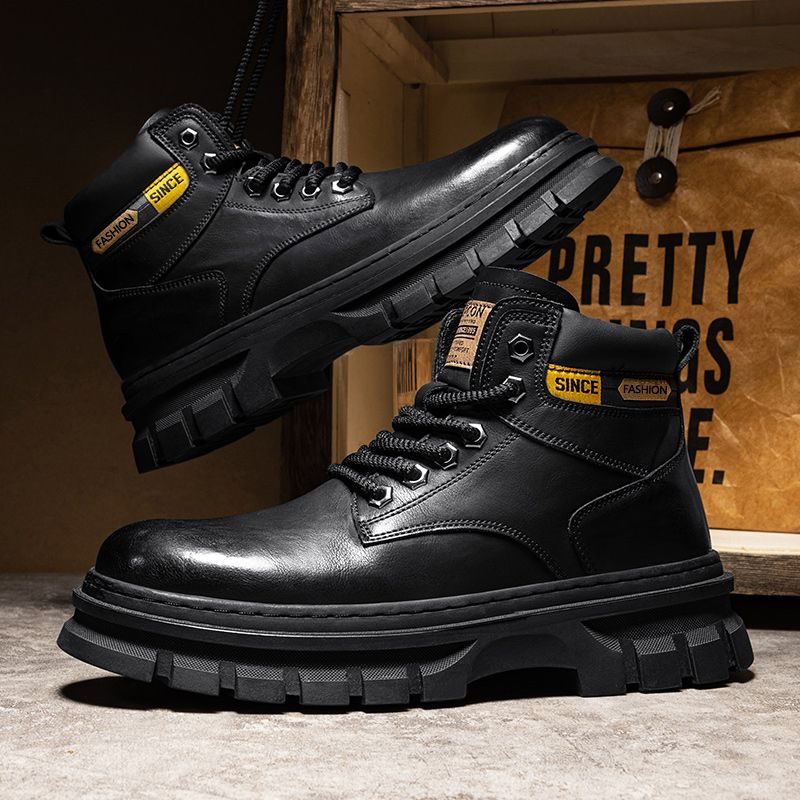 Luxury classic boots men 2026 Men's British Martin Boots, Mid Calf Work Boots High Top Casual Trendy Shoes Free Shipping