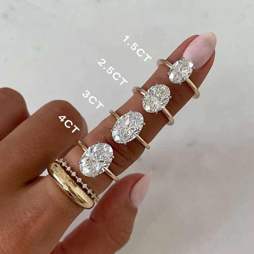 Customizable 10K 18K Gold Solitaire 1CT 5CT Oval Cushion Cut VVS Synthetic/Lab-Grown Diamond Engagement Ring