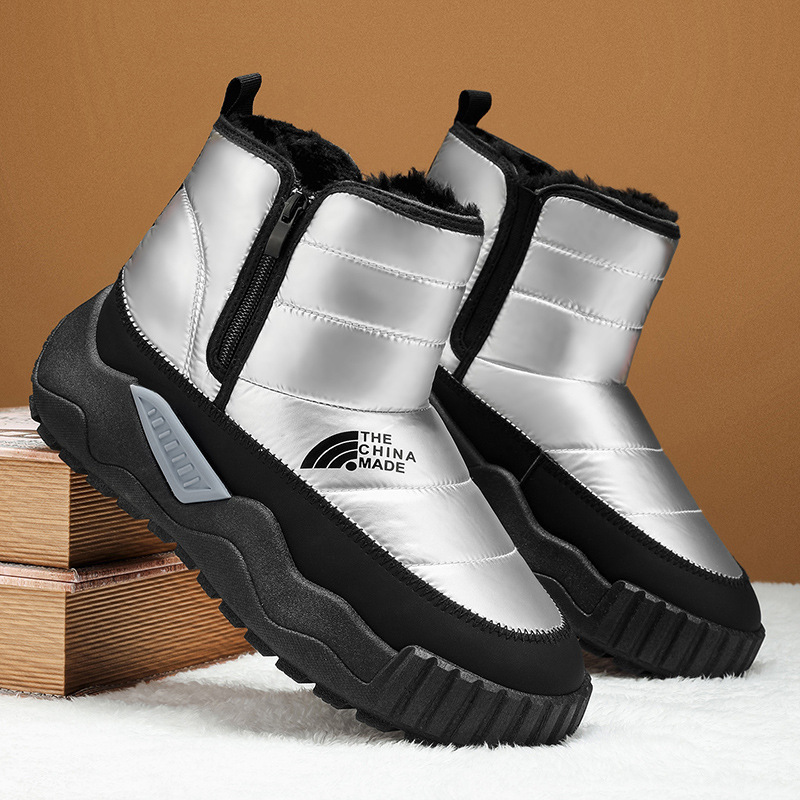 Free Shipping Winter New Design Lined Thickened Warm Snow Boots Mens Casual Boots Fashion Trend High Top Cotton Boots Black Silver Hot Sale Size 39-44