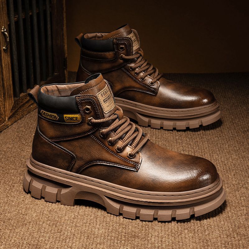 Luxury classic boots men 2026 Men's British Martin Boots, Mid Calf Work Boots High Top Casual Trendy Shoes Free Shipping