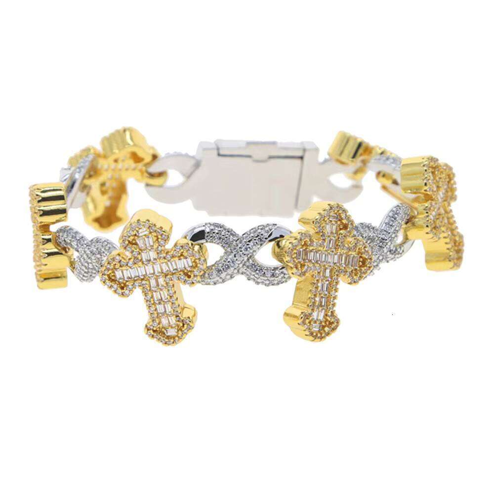 Iced Cubic Zirconia Hip Hop Men's Cross Infinity Bracelet Cuban Chain Rapper Christian Jewelry
