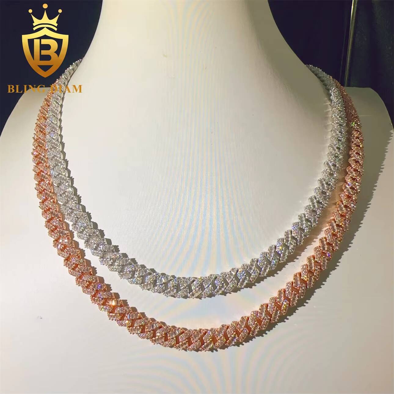 Pass Diamond Tester 8mm VVS Moissanite Diamond Iced Out Hip Hop Sterling Silver 925 Cuban Link Chain Moissanite Necklace