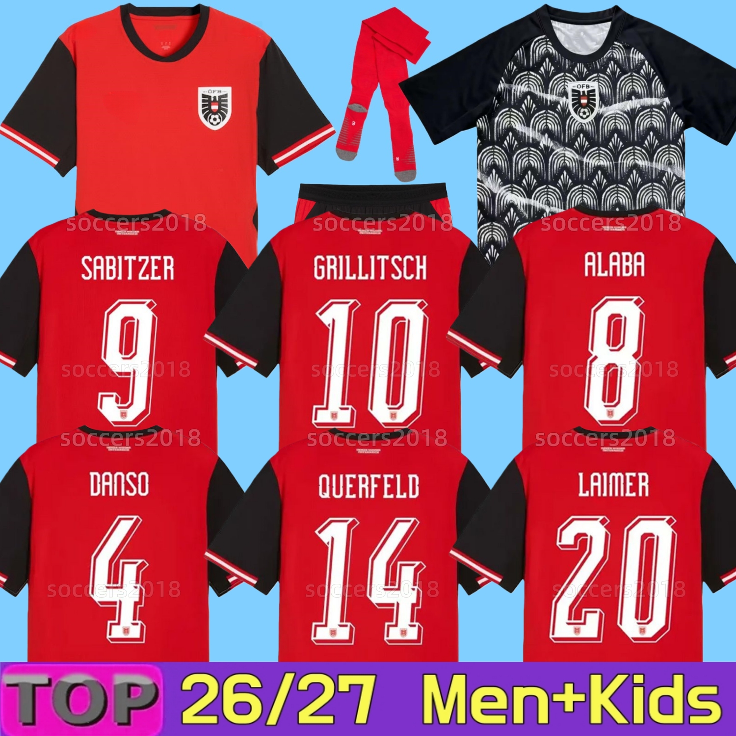 Austria 2026 World Cup Soccer Jerseys ALABA GREGORITSCH DANSO SEIWALD ARNAUTOVIC SABITZER 26 27 Souvenir Arnautovic National Team Home Football shirts men kids