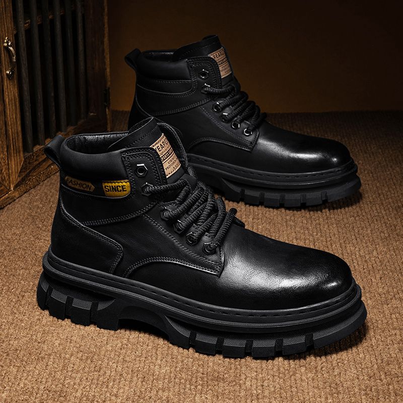 Luxury classic boots men 2026 Men's British Martin Boots, Mid Calf Work Boots High Top Casual Trendy Shoes Free Shipping