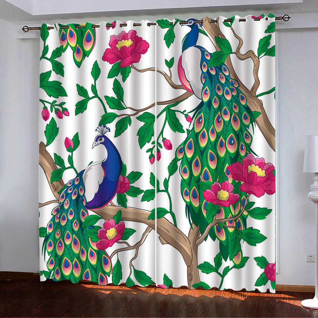 YL-37958 Floral and Bird Line Series Curtain Spring 3D Digital Print High-Density Blackout Curtains