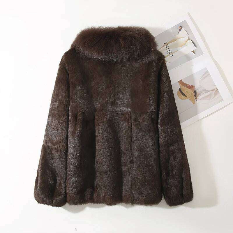 Genuine Whole 100% Real Coat With Luxury Natural Fox Collar Jacket Full Pelt Rabbit Fur Overcoat - view 3