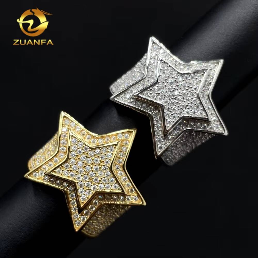 New Stocks Pass Diamond Tester 925 Silver Fine Jewelry Hip Hop Diamond Moissanite Rings Iced Out Star Men Ring