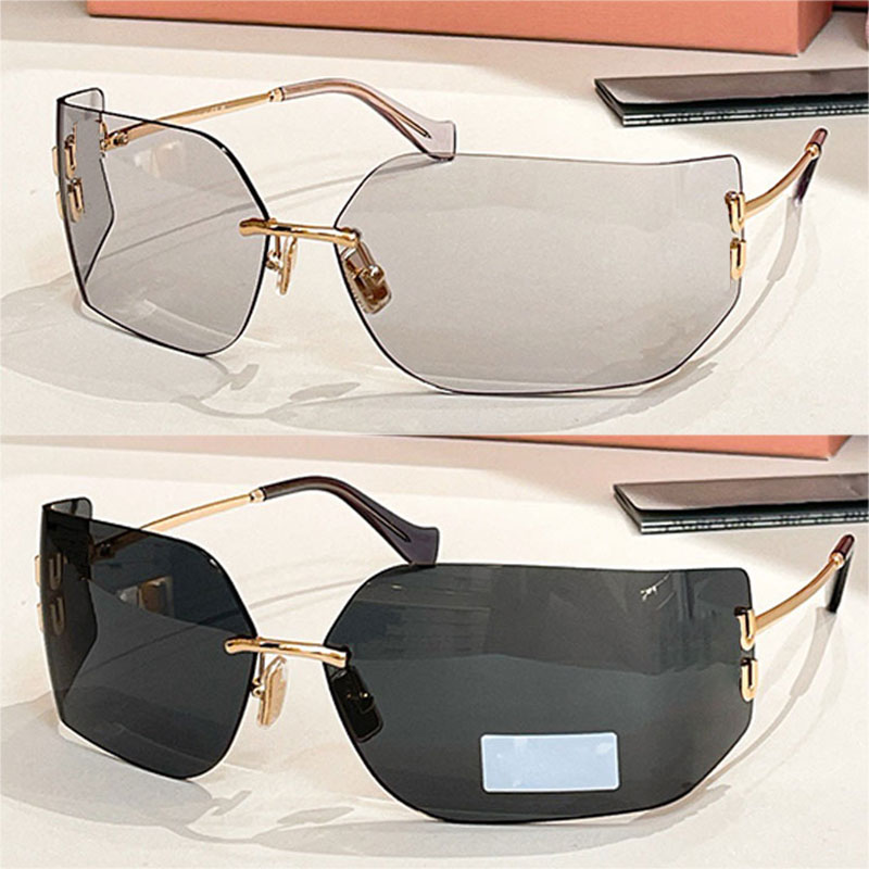 Designer Women Sunglasses 54Y Lady Metal Sunglasses Curved Frameless Black Lens Light Color Metal Logo Design UV Protection Top Quality Outdoor leisure style