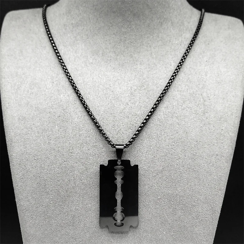 Gothic Blade Razor Pendant Necklaces Men Stainless Steel Black Goth Male Chain Necklace Grunge y2k emo Jewelry collier homme 251210