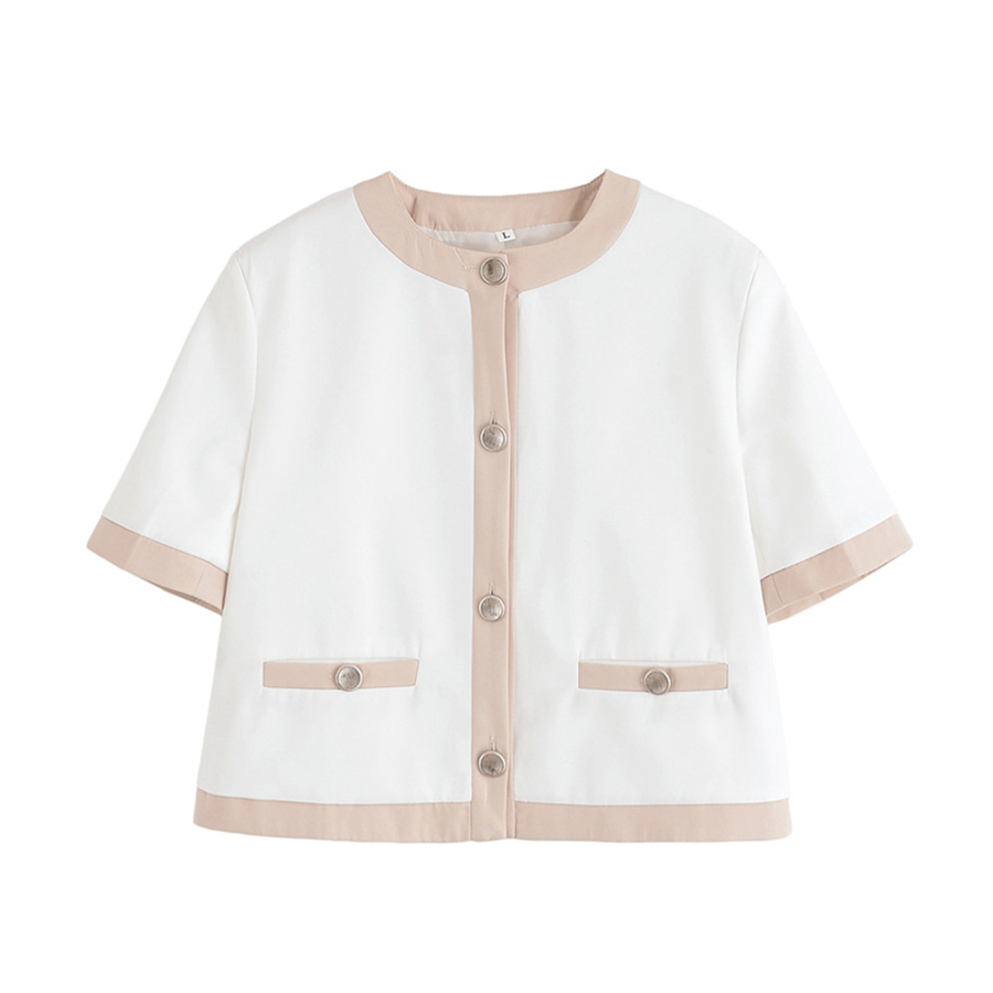 Women's Two Piece Pants UNIZERA Short-sleeved Suit Jacket With Contrast Trim Waist Spring And Summer Clothing