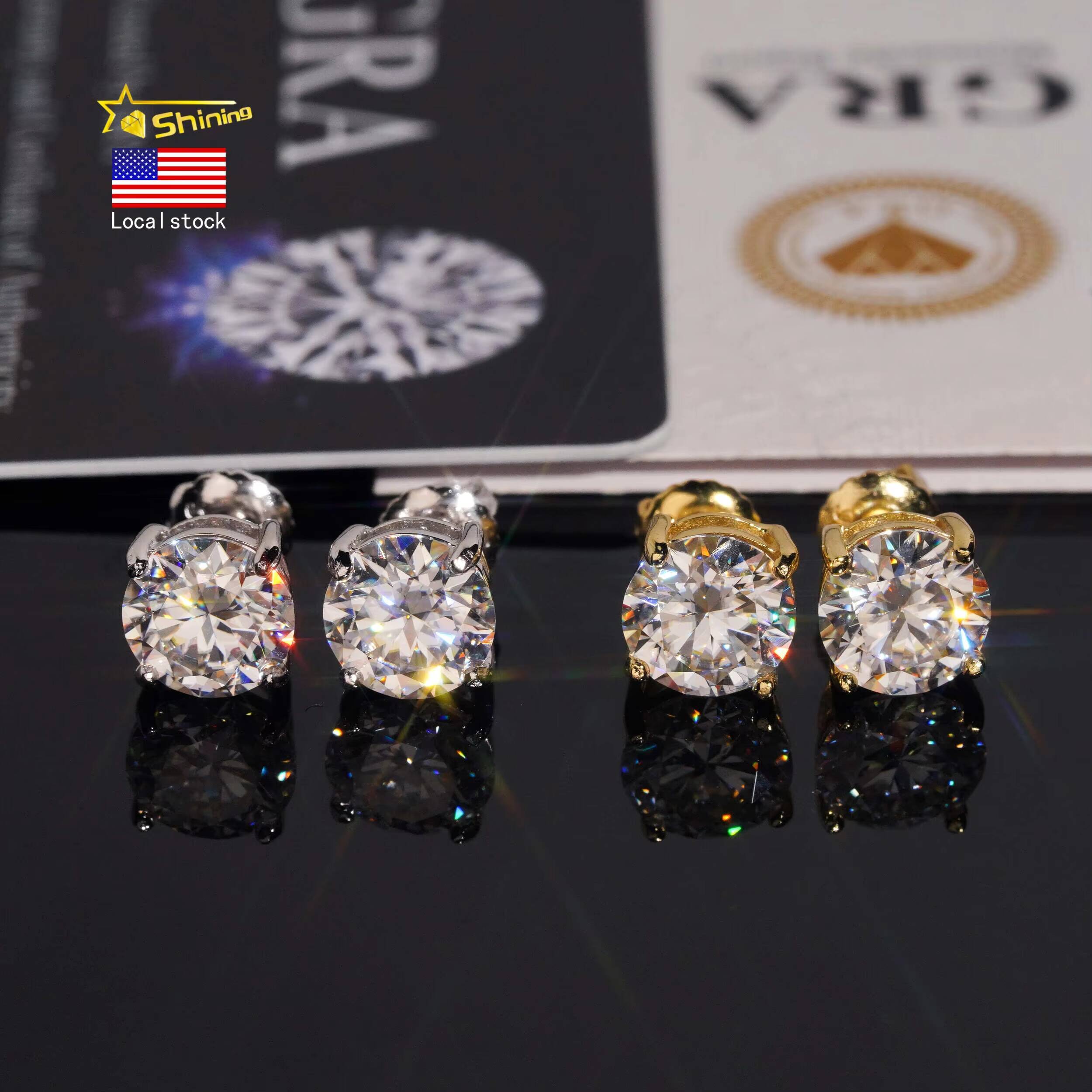 USA Warehouse Fast Shipping Classic 925 Silver 75mm Round Moissanite Earrings Pass Diamond Tester Women Screw Back Ear Studs