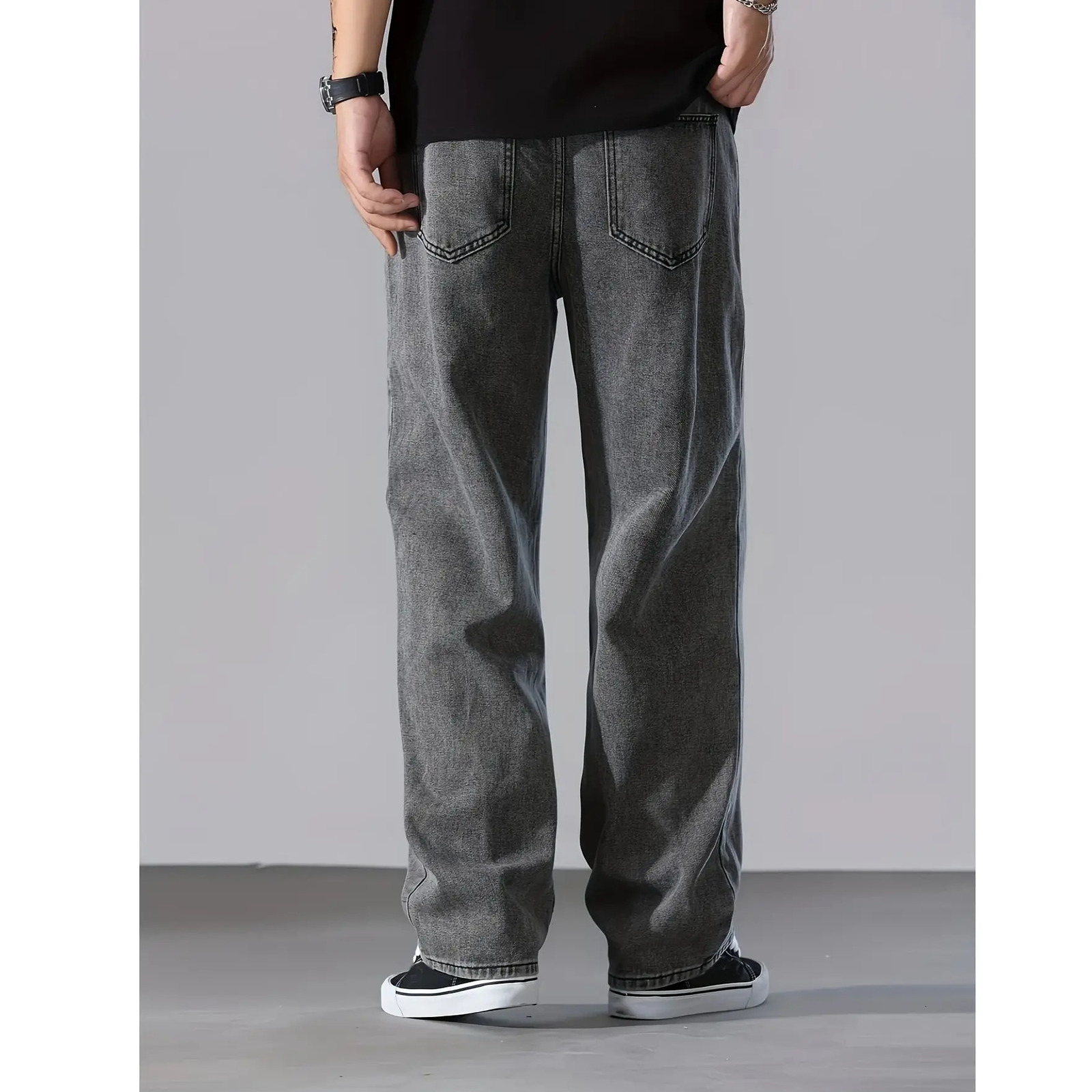 Large mens loose straight tube gray washed denim jeans suitable for all seasons versatile daily use wide leg pants 251205