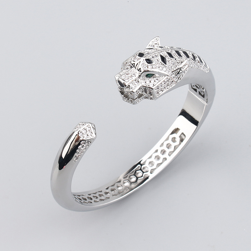 Cross-Border Copper Gold-Plated Diamond-Inlaid Mechanical Leopard Head Bracelet Women's Bracelet Animal Jewelry