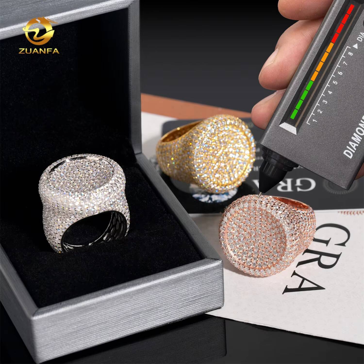 Hot Selling Wholesale Price Iced Out Jewelry Round Shape 18k Gold Plating Hip Hop Moissanite Diamond Ring