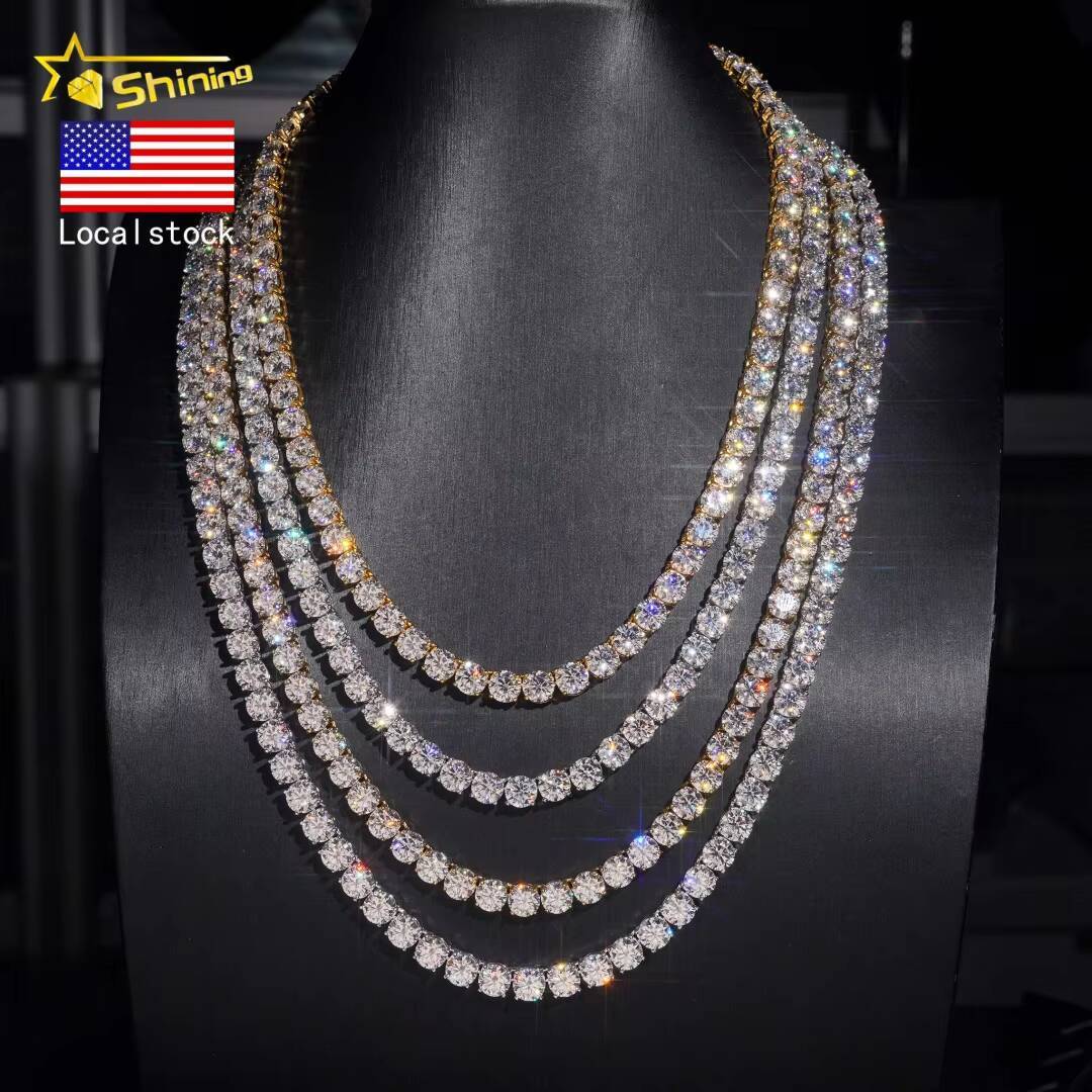 In Stock USA Warehouse 65mm Hip Hop Fashion Jewelry FL Moissanite Tennis Chains S925 Silver Iced Out Tennis Chain Bracelet