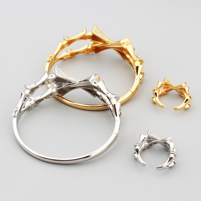 French Court Style Bamboo Knot Hollow Cross Bracelet Open Ring Women's Zircon Inlaid Jewelry