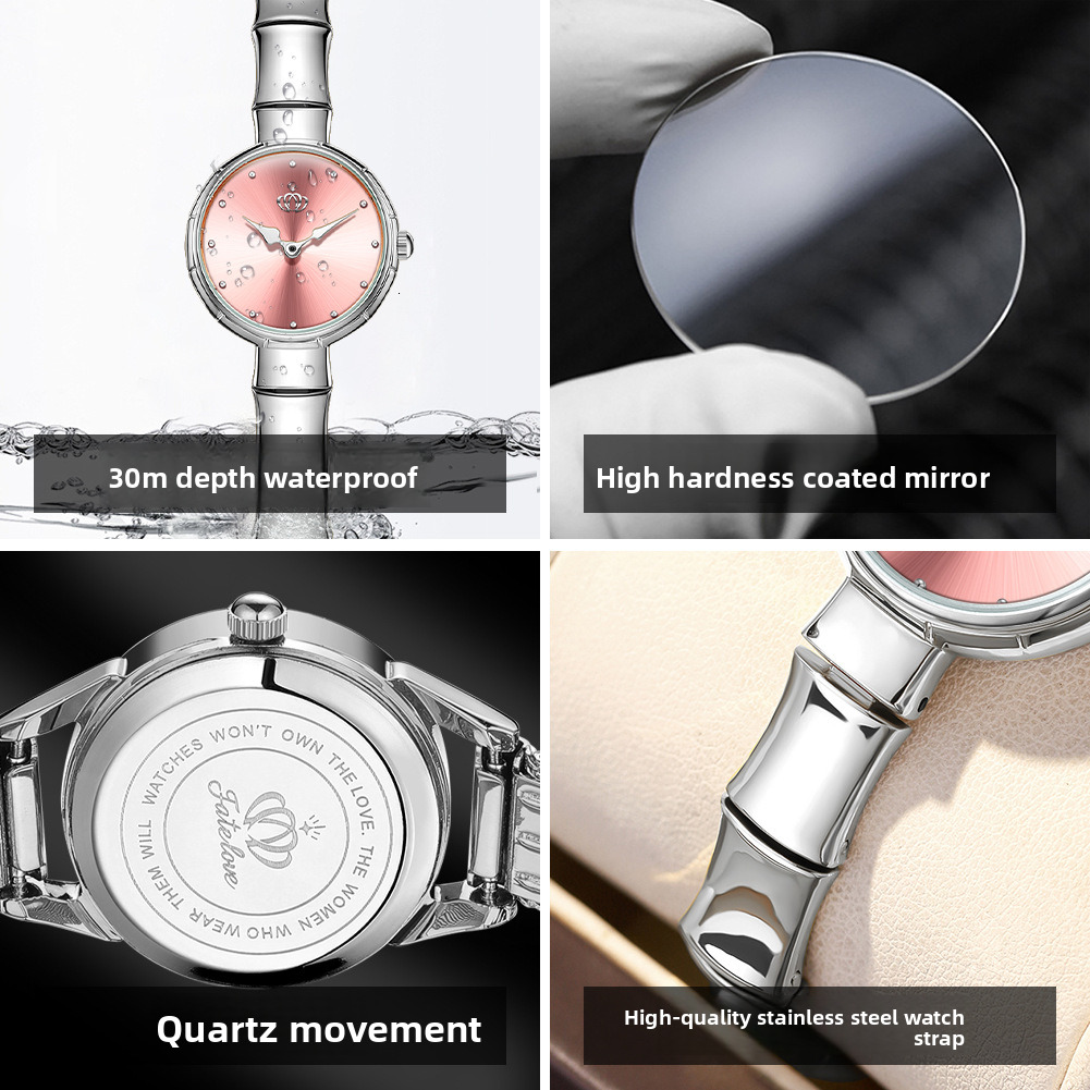 Designer Luxury Watch Brand Bamboo Pattern Steel Strap Two Hand Small Dial Quartz Watch Waterproof Women's Watch Fashionable And Elegant