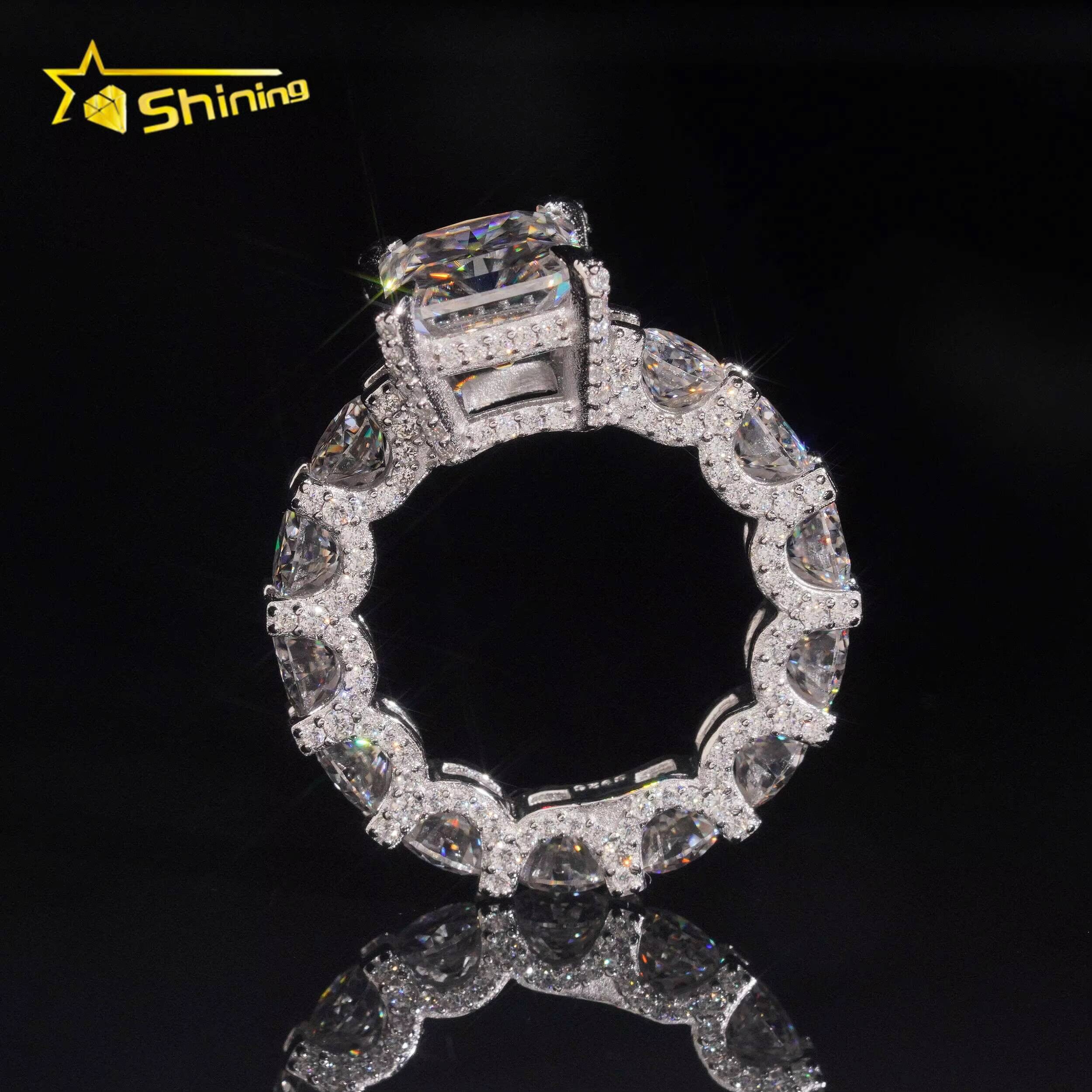 USA Warehouse Fast Shipping 925 Sterling Silver White Gold Plated Pass Diamond Test 5CT Radiant Cut Moissanite Engagement Ring