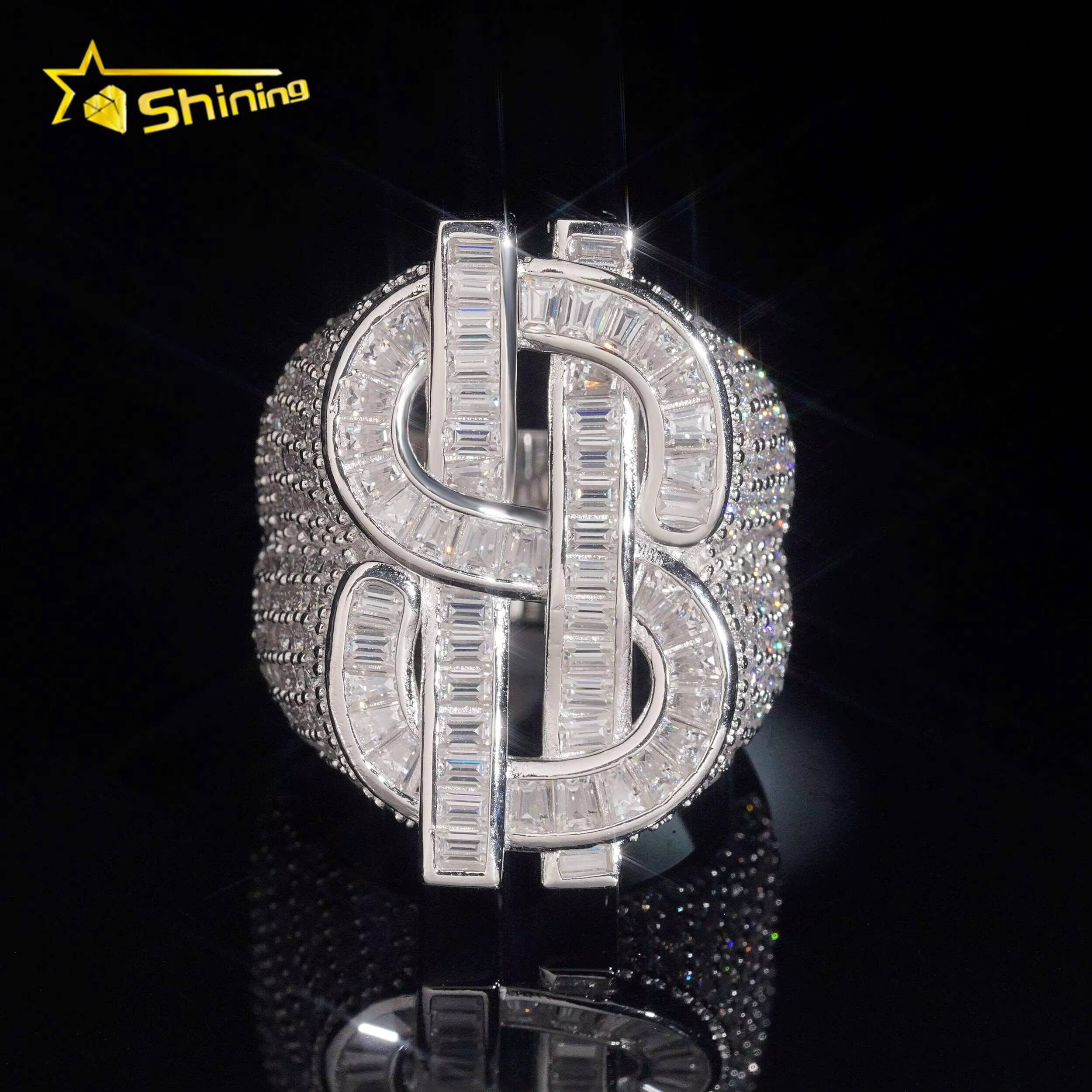 Luxury Men Weeding Rings Hip Hop Jewelry Iced Out 925 Silver US Dollar Style Moissanite Ring Pass Diamond Tester