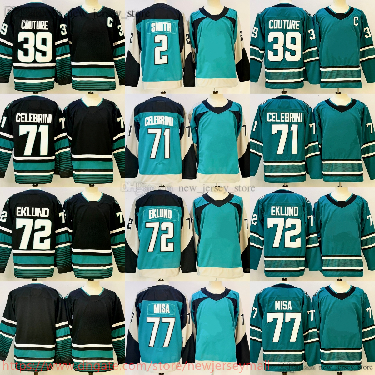2025-26 New Ice Hockey 39 Logan Couture Jersey Embroidery 71 Macklin Celebrini 72 William Eklund 77 Michael Misa 2 Will Smith Jerseys Black Green Hockey Wear Ice Sport