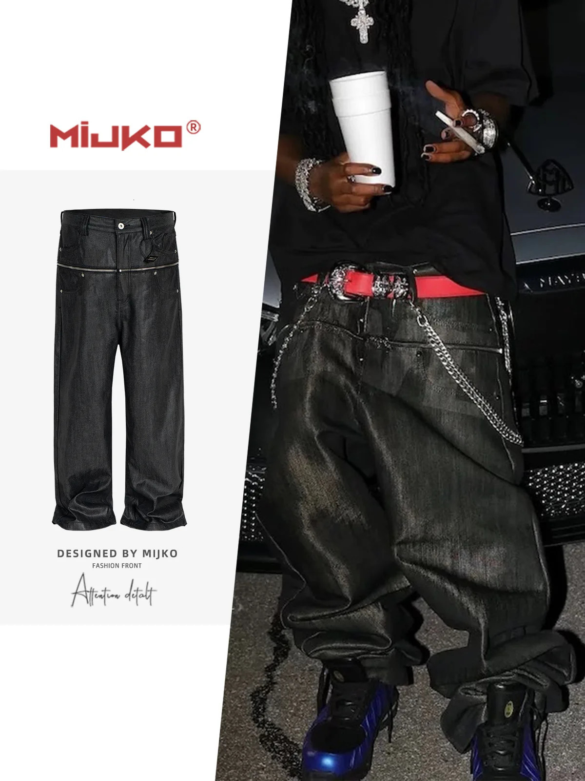 MIJKO Unisex Brush Wax Zipper Original Cow Jeans Mens and Womens Denim Pants ZJ117 251205