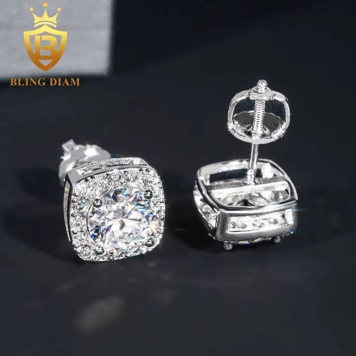 Wholesale Price 75mm Moissanite Stud Earrings 925 Sterling Silver Screw Iced Out Hip Hop Earring for Women Men