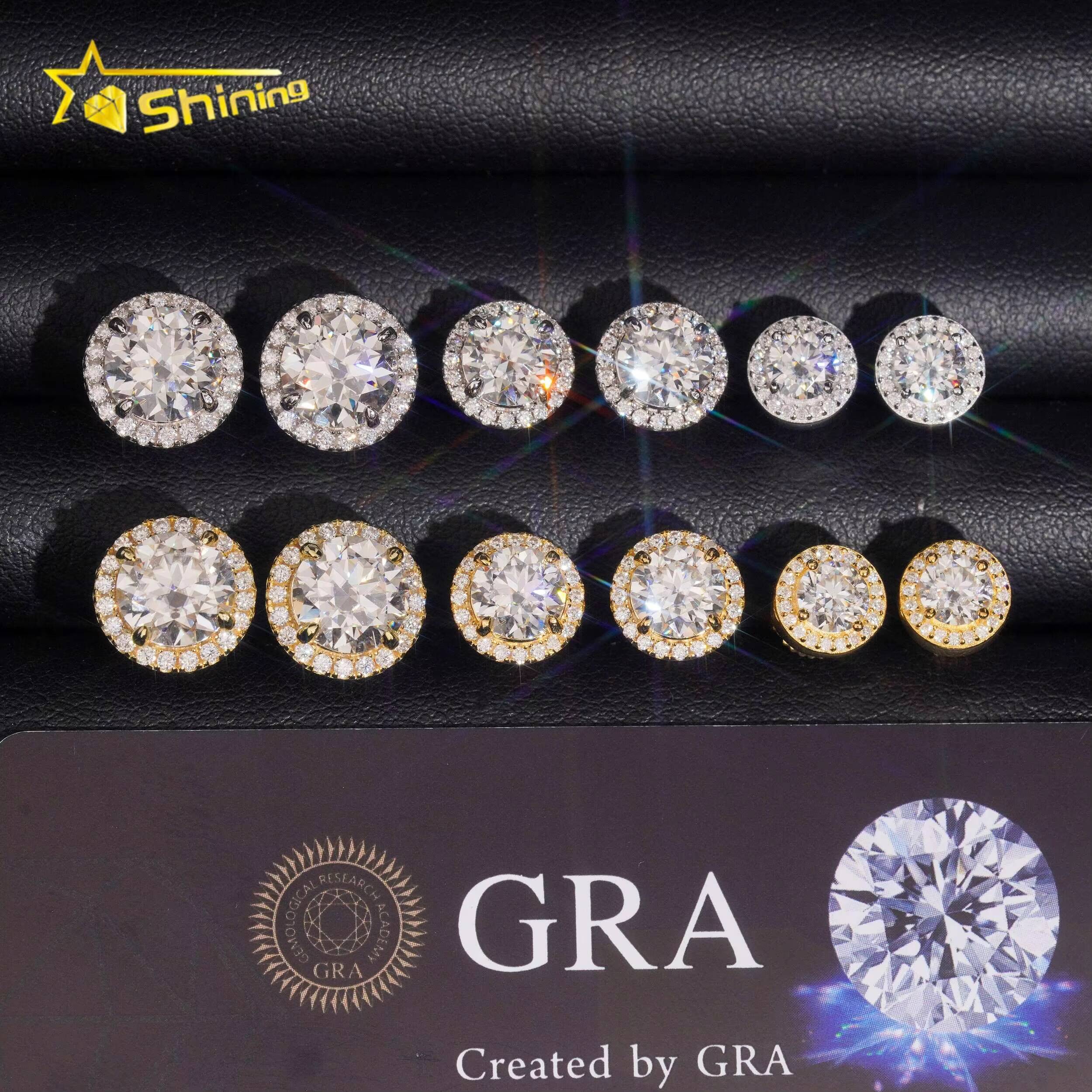 Ready to Ship Pass Diamond Tester Hip Hop Jewelry 925 Silver Halo Iced Out Moissanite Stud Earrings With GRA