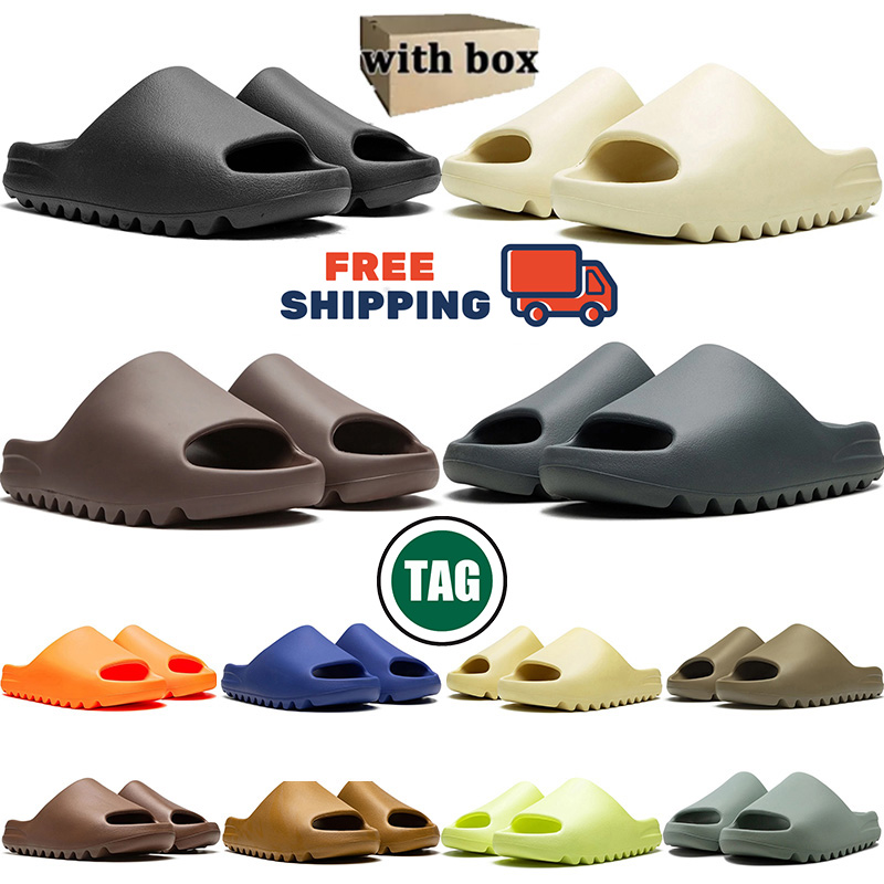 Free shipping with box slides designer slide flat platform men women sandals slippers black onyx bone azure grey orange flax outdoor casual shoe trainers sneakers