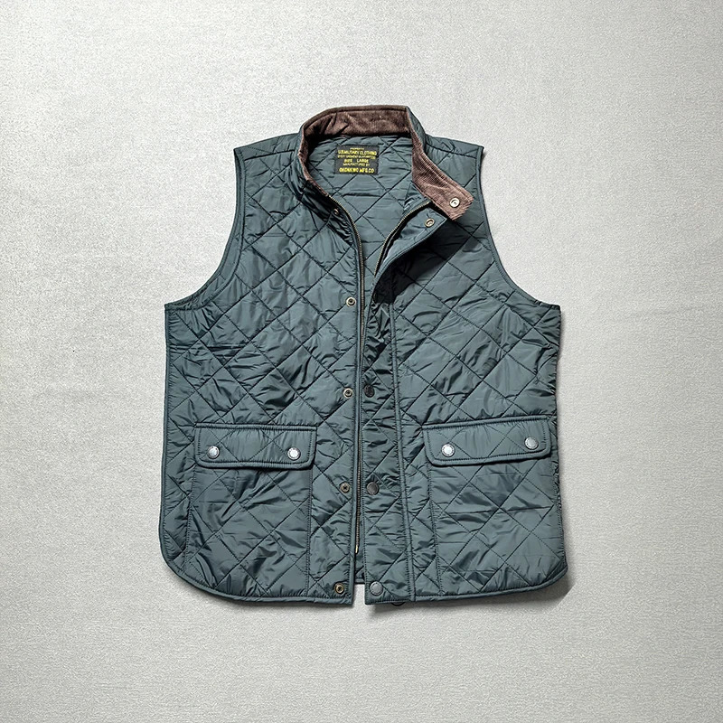 Autumn and Winter American Retro Long Sleeve Dom Quilted Vest Mens Polo Style 100 Polyester Thick Casual Multipocket Coat 251212