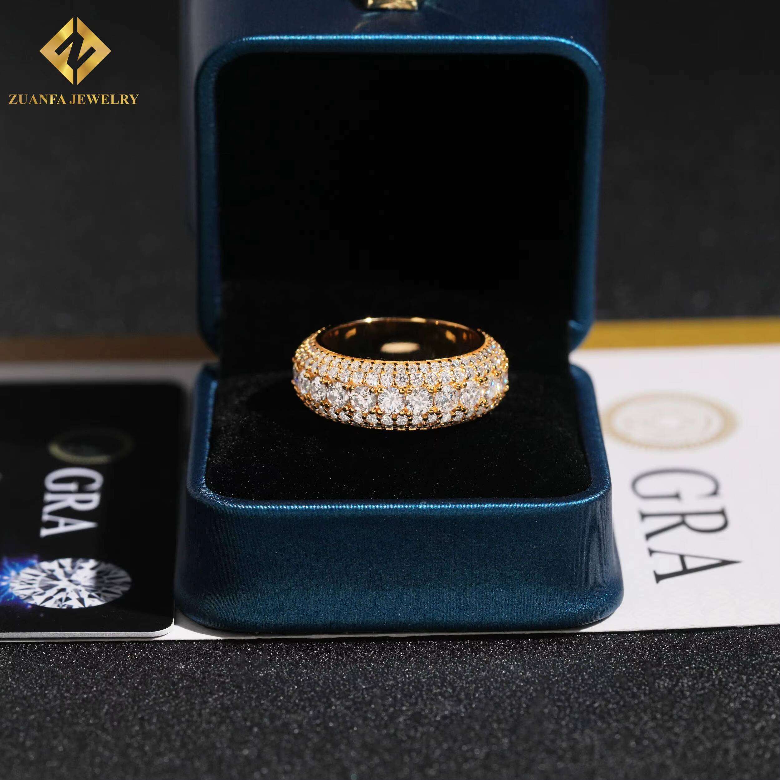 Factory Vvs Moissanite Diamond Ring Round Cut 732ct 925 Silver Hip Hop Jewelry Gold Plated Sparking Rings Pass Diamond Tester