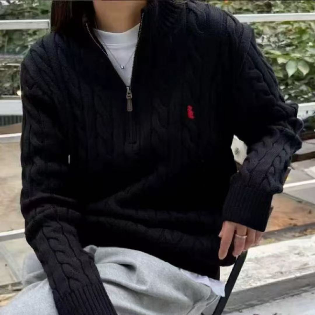 sweater men designer sweater women cashmere sweater women men quarter zip sweaters mens crewneck sweater pony embroidery vintage sweater half zipper luxury black