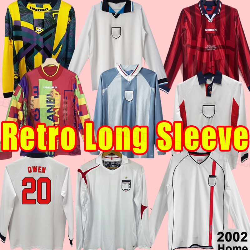 Long sleeve England Retro Soccer Jerseys Uniform BECKHAM OWEN GERRARD SHEARER football shirt 05 07 1994 1996 1998 2002 94 96 98 02 06 2006 2002 goalkeeper
