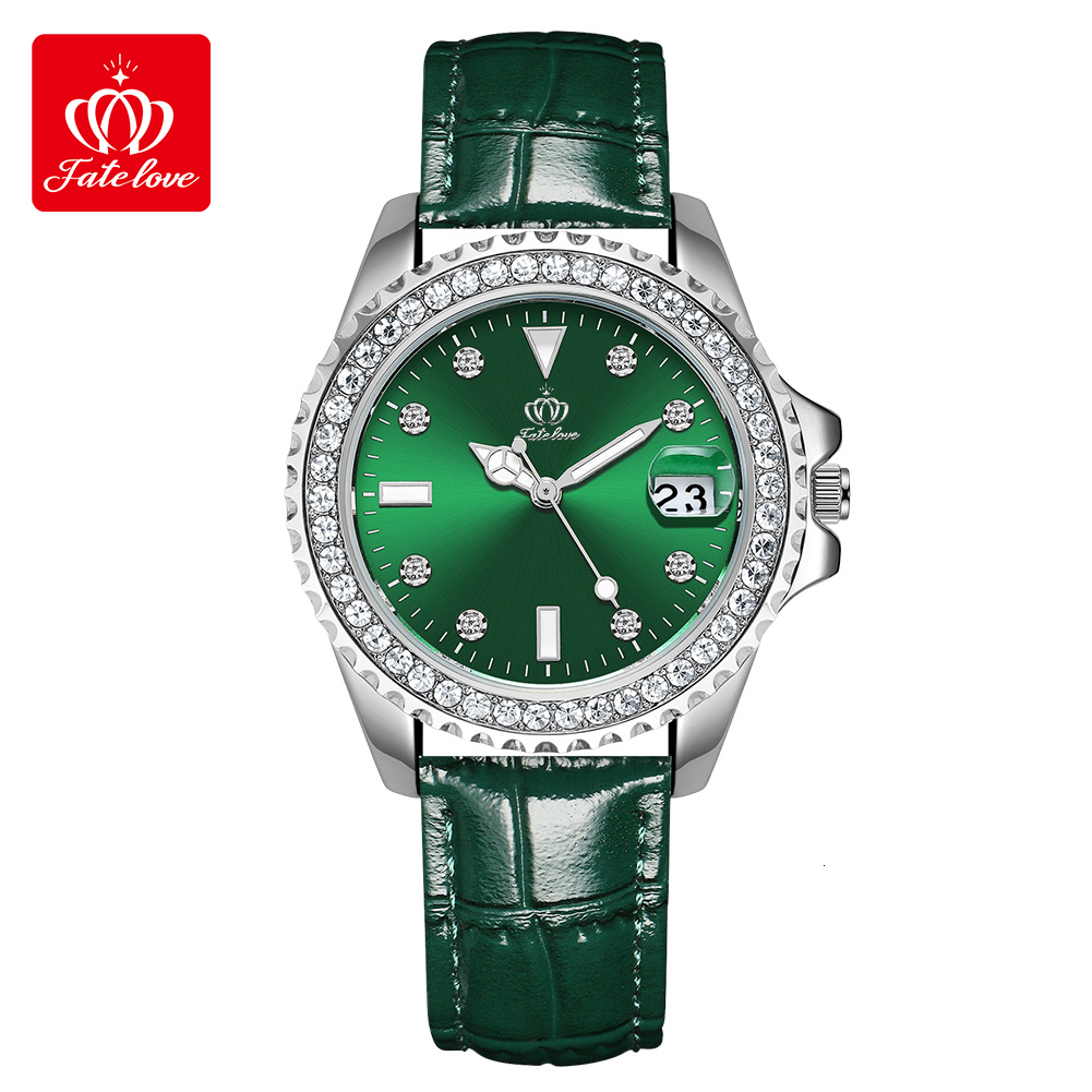 Fatelove Moissanite Inlaid Designer Watch With Green Dial Luxurious And Fashionable Women's Watch Leather Strap Quartz Men's Watch Waterproo