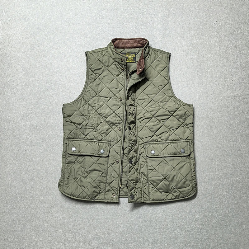 Autumn and Winter American Retro Long Sleeve Dom Quilted Vest Mens Polo Style 100 Polyester Thick Casual Multipocket Coat 251212