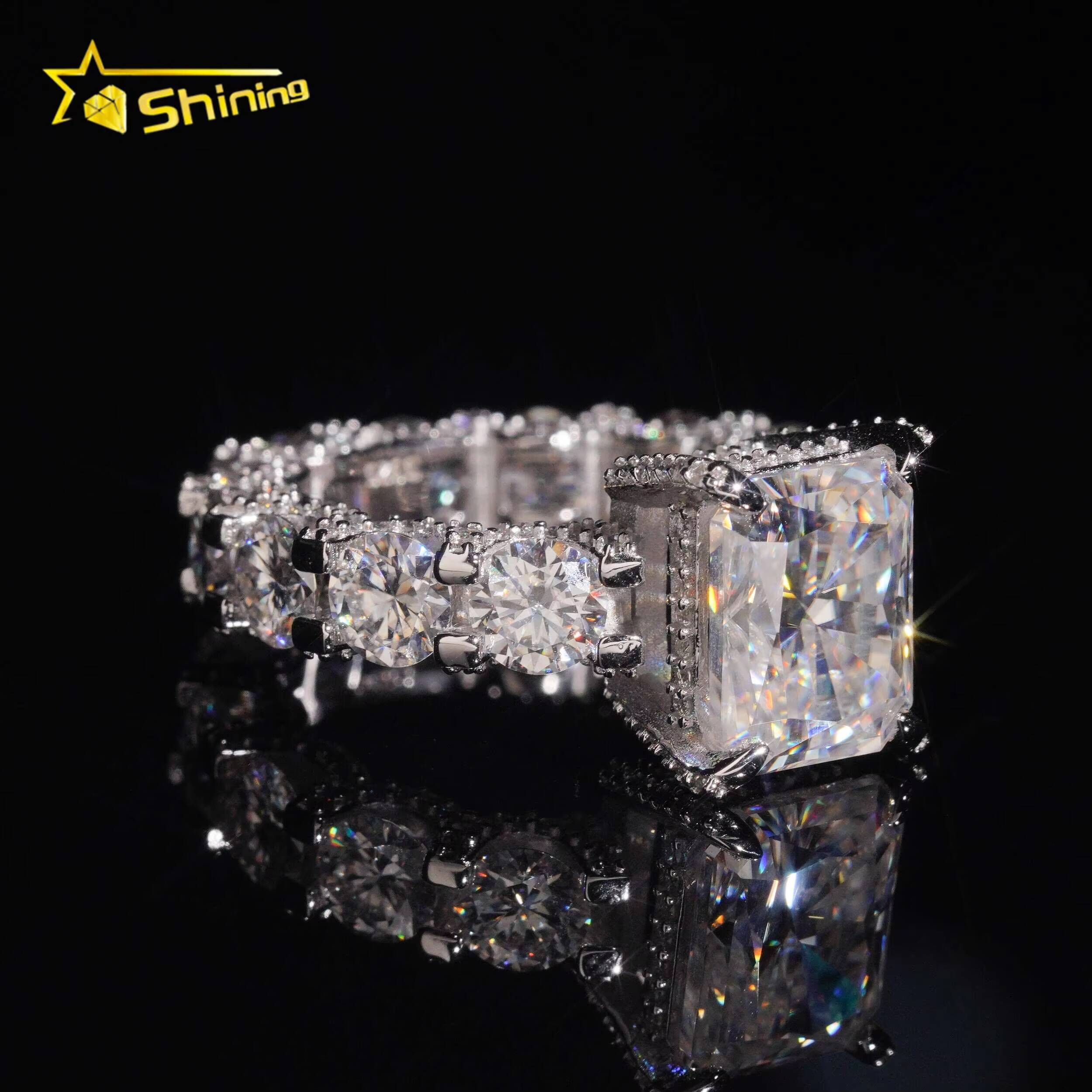 USA Warehouse Fast Shipping 925 Sterling Silver White Gold Plated Pass Diamond Test 5CT Radiant Cut Moissanite Engagement Ring