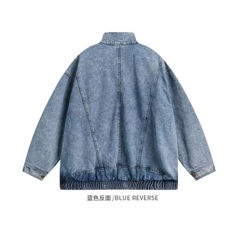 Denim Jacket Mens Spring Autumn Loose Sense of Standing Collar American Vintage Male Womens Cargo Couple Coat 251210