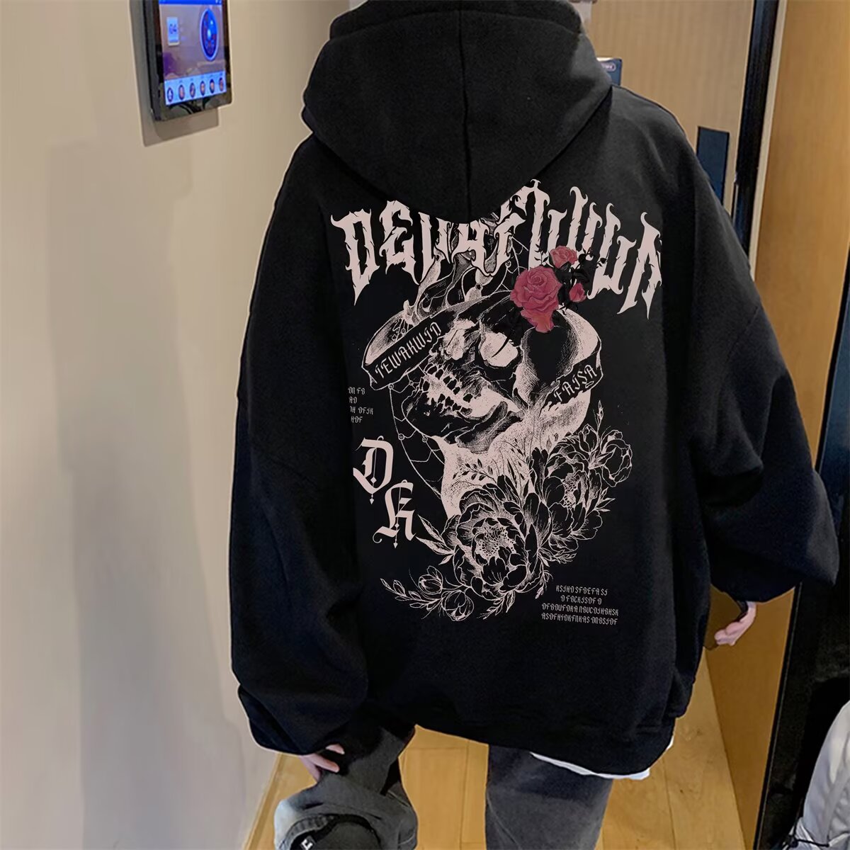 American Retro Heavyweight Hoodie for Men - Plus Size, Autumn/Winter, Fleece-lined, Chinese Streetwear Brand, Loose Fit, Unisex Top