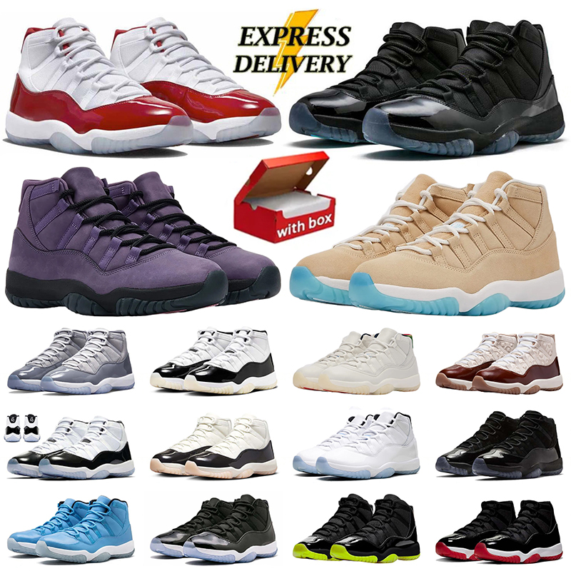 With Box 11s Gamma Blue 11 Basketball Shoes Cherry Cool Grey DMP Cap and Gown Moiave H-Town Neapolitan 25th Anniversary Men Women Sneakers Outdoor Spo