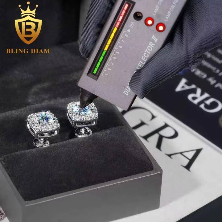Wholesale Price 75mm Moissanite Stud Earrings 925 Sterling Silver Screw Iced Out Hip Hop Earring for Women Men